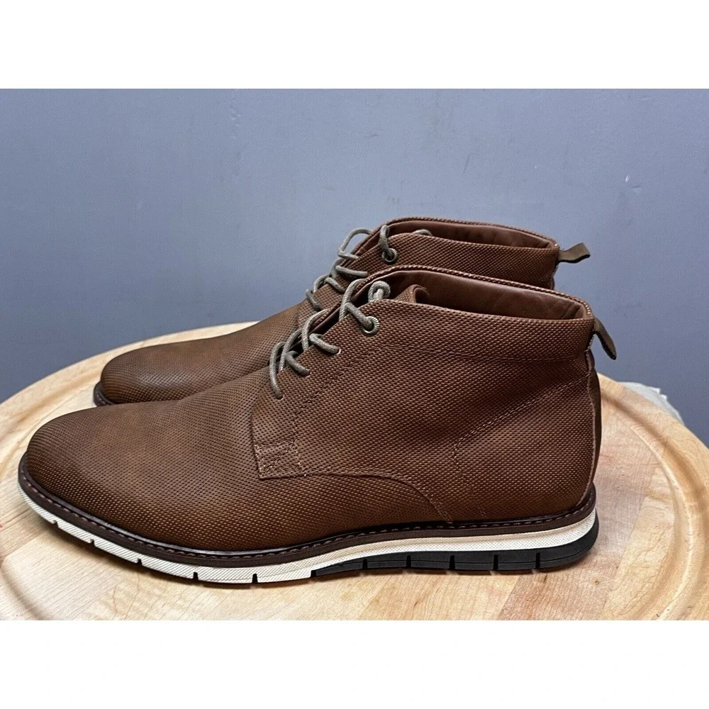 Parker & Sky Chukka Boots Mens 10‎ Brown Textured Lace Up Mid Top Dress Sneakers